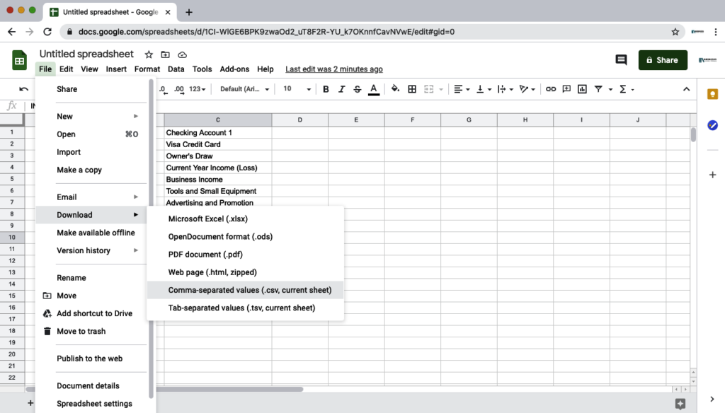 Select File Download Comma-separated Values Screenshot