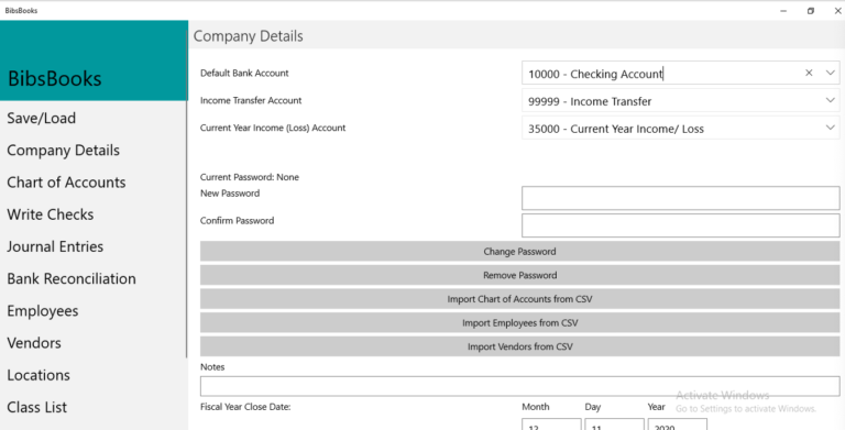 Company Details Input Screen