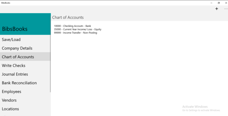 Chart of Accounts for accounting and bookkeeping.