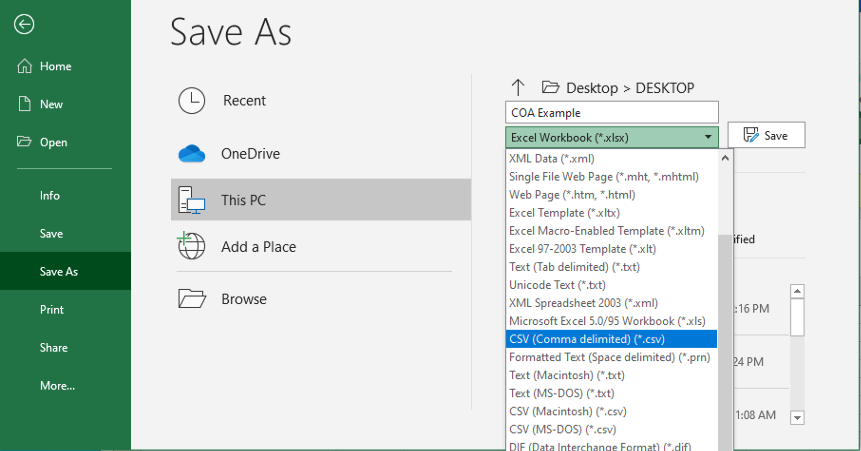 Saving the file as a csv to prepare for import.